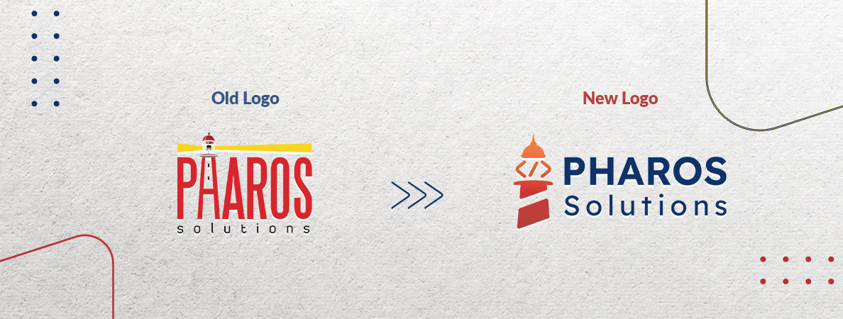 The old and new logo of Pharos Solutions, a software development services company