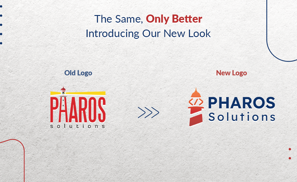 The old and new logo of Pharos Solutions, a software development services company